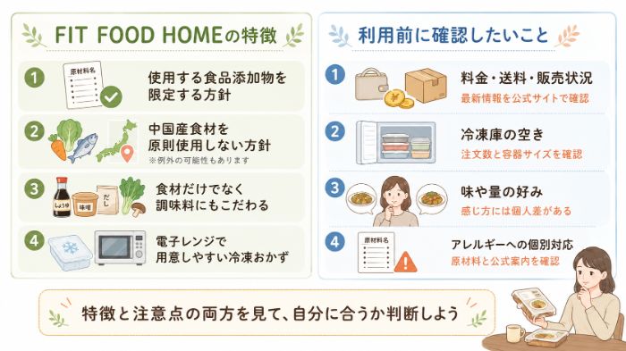 FIT FOOD HOMEの特徴と注意点をまとめた図解