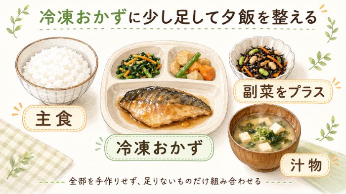 主菜・副菜・主食を組み合わせる夕飯イメージ