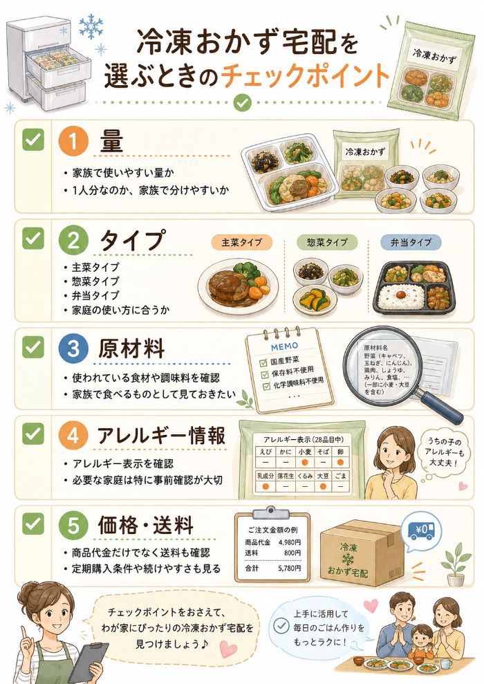 冷凍おかず宅配を選ぶときのチェックリスト