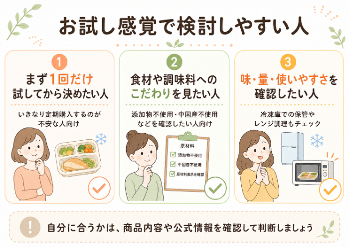 フィットフードホームをお試し感覚で検討しやすい人