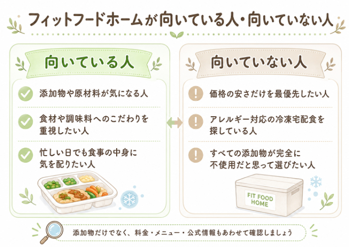 フィットフードホームが向いている人・向いていない人の比較図