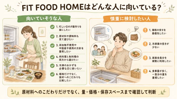 FIT FOOD HOMEが向いている人と慎重に検討したい人